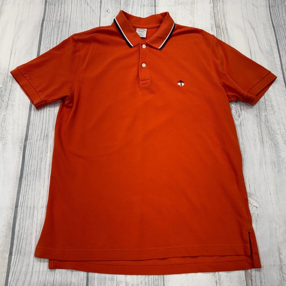 Brooks Brothers Slim Fit Polo Shirt L Red Logo‎ Golf Mens Short Sleeve